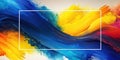 Abstract colorful swirling paint texture with central blank space ideal for text or logo placement. Generative AI