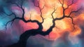 Abstract Colorful Tree Silhouette Against Vibrant Sky Royalty Free Stock Photo