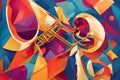 abstract colorful Trumpet instrument cubist style