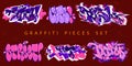 Abstract Colorful Urban Graffiti Pieces Or Street Art Lettering Vector Illustration Set Royalty Free Stock Photo