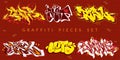 Abstract Colorful Urban Graffiti Pieces Or Street Art Lettering Vector Illustration Set