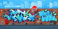 Abstract Colorful Urban Streetart Graffiti Wall With Drawings Against The Background Of The Cityscape Vector Illustration Royalty Free Stock Photo