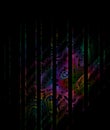 Abstract colorful vivid tribal design on dark background