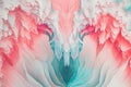 Abstract colorful wall art of intricate, glowing fractals in pink, cyan, and white, arranged in a