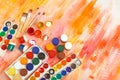 Abstract colorful watercolor for background. Artist tools, watercolor, gouache