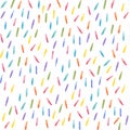 Colorful watercolor confetti pattern. multicolored sticks. Bakery themed donut doughnut or cupcake sugar sprinkle background.