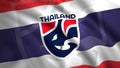 Abstract colorful waving flag. Motion. Animation with Thailand national football team flag cloth, seamless loop. For