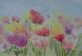 Abstract colorful wildflower field, watercolor painting