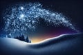 Abstract colorful winter wonderland. Night sky with sparkling snow and gusting snowflakes. Stars and light Royalty Free Stock Photo