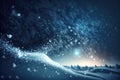 Abstract colorful winter wonderland. Night sky with sparkling snow and gusting snowflakes. Stars and lights Royalty Free Stock Photo