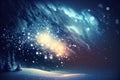 Abstract colorful winter wonderland. Night sky with sparkling snow and gusting snowflakes. Stars and lights Royalty Free Stock Photo