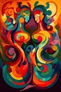 Abstract colorful women dancers. Religious Arabian women painting. Surreal illustration.