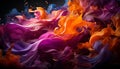 Abstract colors in motion, vibrant liquid splashing, creating a beautiful backdrop generated by AI