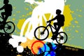 Abstract colors woman ride bicycle