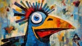 Abstract Coloured Bird: A Fusion Of Dino Valls, Peter Bagge, And Satirical Expressionism