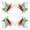 Abstract colourful butterfly seamless symmetrical pattern white wallpaper