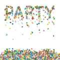 PARTY - Written with Confetti. Colourful Vector Illustration