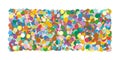 Abstract Colourful Horizontal Vector Confetti Heap Formed as Rec
