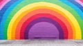 Abstract Colourful Painted Rainbow Arch Art Brick Wall Texture Background. Royalty Free Stock Photo