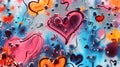 Abstract colourful wet water droplets valentine heart shapes