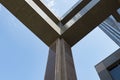 Column pillar with metal framework close up of office building