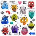 Abstract Comic Faces with Various Emotions Vector Set Royalty Free Stock Photo