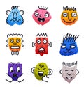 Abstract Comic Faces with Various Emotions Vector Set Royalty Free Stock Photo