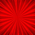 Abstract comic red background for style pop art design. Retro burst template backdrop. Light rays effect.