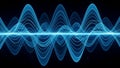 Abstract glowing blue sound wave pattern on a dark background with subtle particles Royalty Free Stock Photo