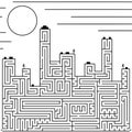 Abstract complex large isolated labyrinth in the shape of city buildings. Black color on a white background. An interesting game Royalty Free Stock Photo