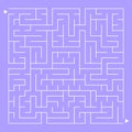 Abstract complex square isolated labyrinth. White on a purple background. An interesting game for children and adults. Simple flat Royalty Free Stock Photo