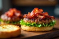Abstract Composition of Bacon Cheeseburger Ingredients Patty, Bacon, and Bun Textures Abstract, artistic composition of bacon Royalty Free Stock Photo
