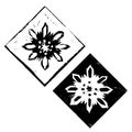 Abstract composition with black Christmas decorations of snowflakes isolated on white background. Hand made linocut. Royalty Free Stock Photo