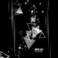 Abstract composition, black and white, visual lines, shiny geometric shapes, flying figure group surface, triangle icon