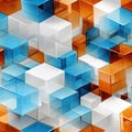 Abstract composition of blue and orange cubes in a modular style (tiled)