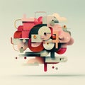Abstract composition of colorful shapes and structures creating a vibrant and complex visual metaphor of thought processes