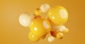 Abstract composition with 3d spheres cluster. Yellow glossy realistic bubbles. Futuristic background of balls