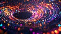 Abstract composition in dark colors, with lots of bright, luminous dots.
