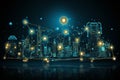 Abstract composition of evening city with intricate communication networks and city lights Royalty Free Stock Photo