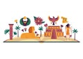 Abstract composition with famous symbols and landmarks of Egypt. Sphinx of Giza, Karnak temple, Valley of Kings