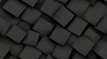 An abstract composition features various black metal tiles showcasing unique textures and forms, enhancing depth and