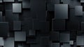 An abstract composition features various black metal tiles showcasing unique textures and forms, enhancing depth and
