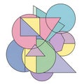 Abstract composition featuring an array of overlapping geometric shapes including circles, triangles Royalty Free Stock Photo