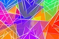An abstract composition featuring a dynamic array of geometric shapes with sharp angles and varied sizes. The shapes overlap and i