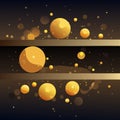 Abstract composition featuring glowing golden spheres on dark shelves Royalty Free Stock Photo