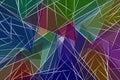 Abstract composition featuring intersecting lines and various triangles in a dynamic, overlapping arrangement.