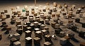 Abstract composition featuring many cubes scattered on surface with a subtle light Royalty Free Stock Photo