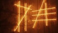 Abstract arrangement of glowing yellow neon tubes on textured wall Royalty Free Stock Photo
