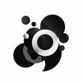 Abstract composition featuring various overlapping black circles of different sizes