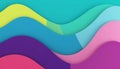 Abstract composition featuring wavy layers in vibrant colors: teal, yellow, green,